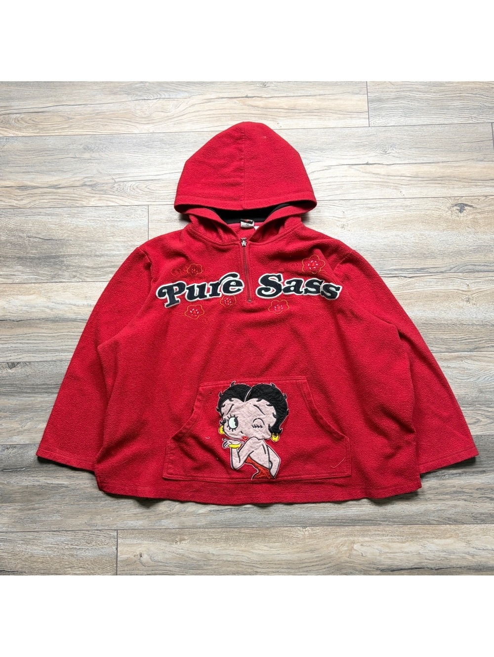 Jerry Leigh Betty Boop Red Fleece Hoodie with 'Pure Sass' Embroidery